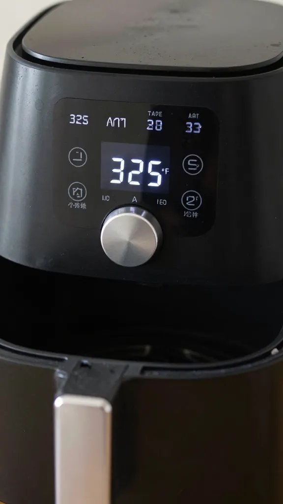 digital air fryer display set to 325°F closeup