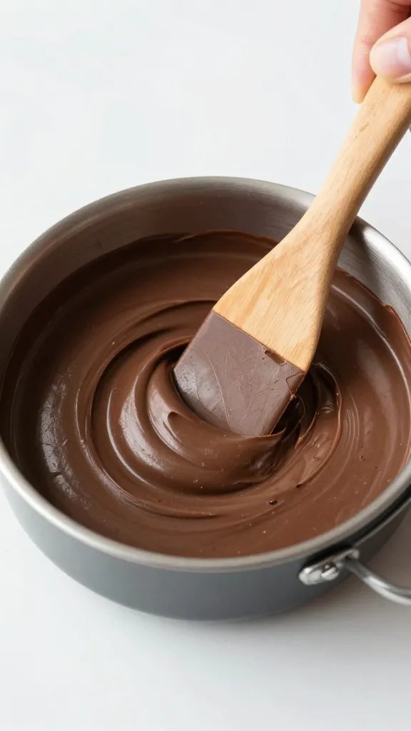 offset spatula smoothing chocolate mixture in small pan