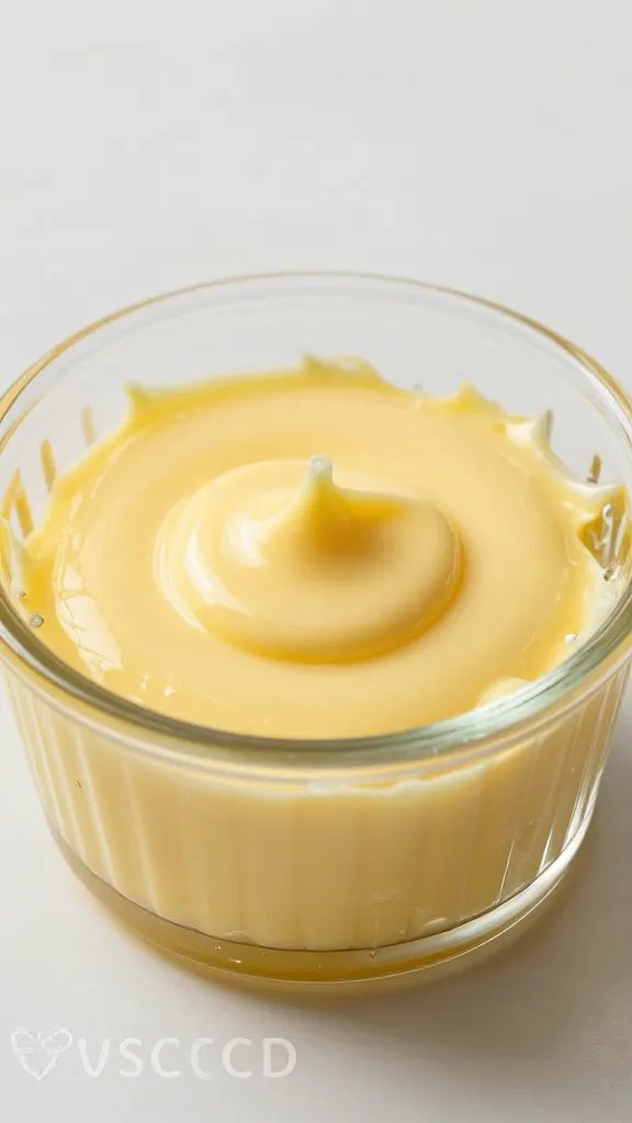glossy melted butter pat in glass ramekin