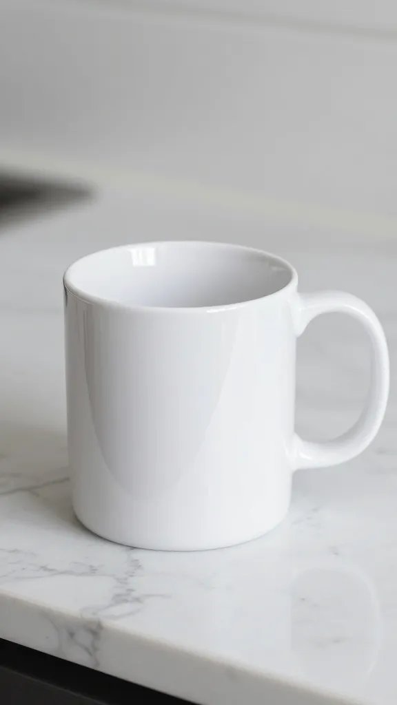 microwave-safe 14oz white mug on marble countertop