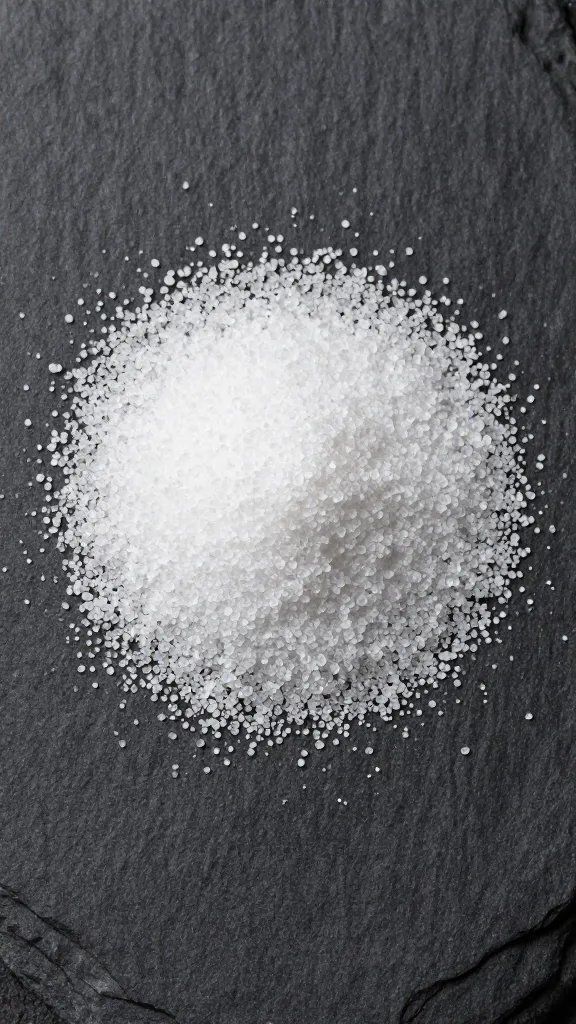 sprinkled erythritol granules on dark slate surface