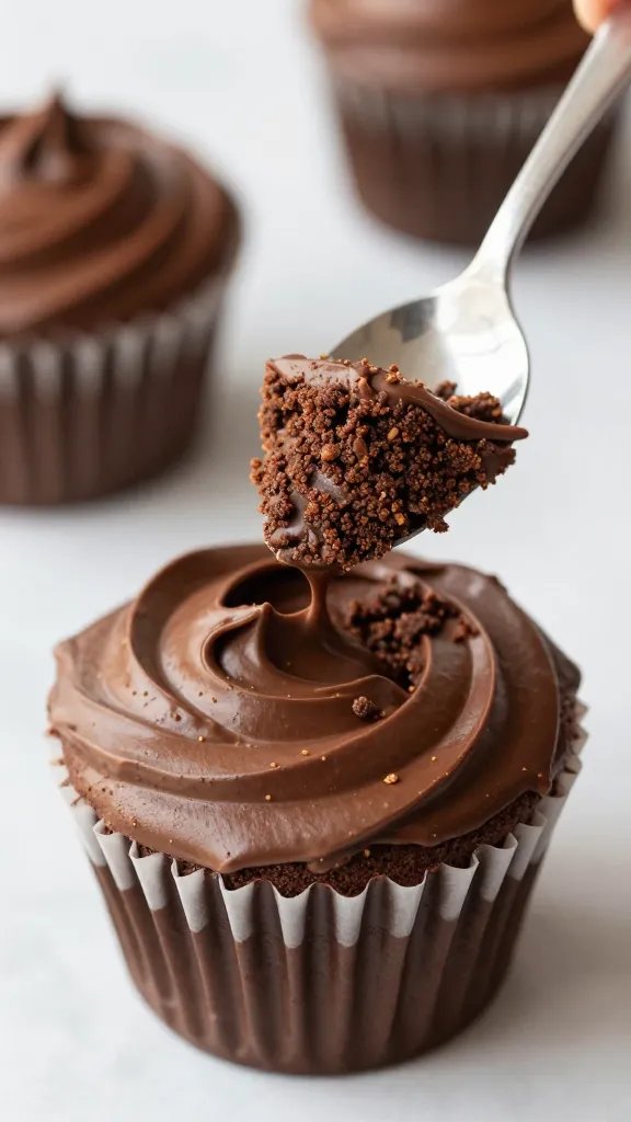 whipped chocolate keto mug cake crumb on spoon
