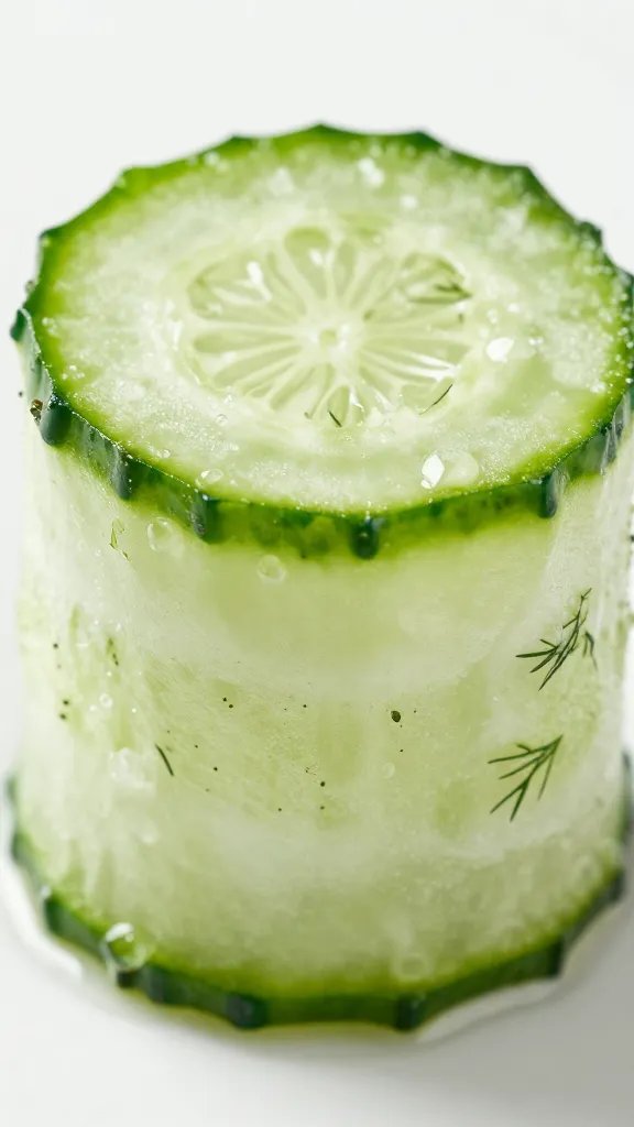 chilled cucumber roll with dill flecks, condensation closeup
