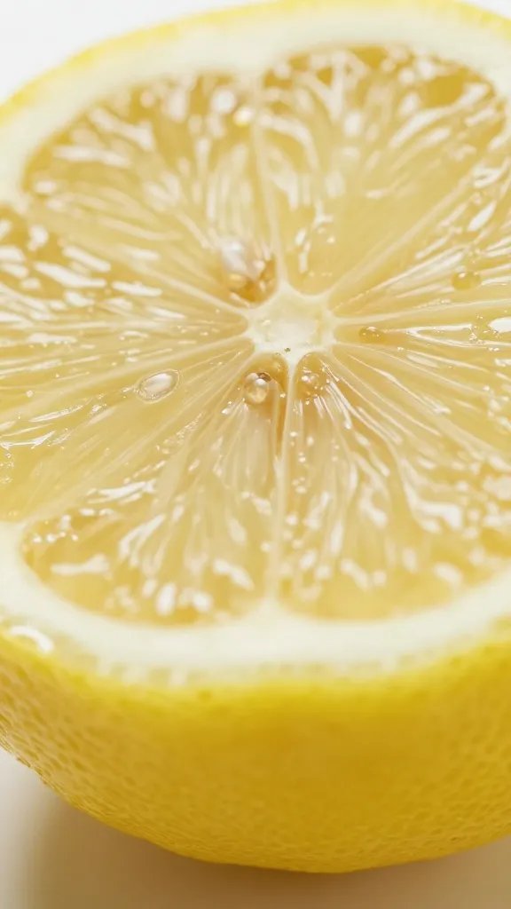 Squeezed half lemon with visible juice beads, closeup