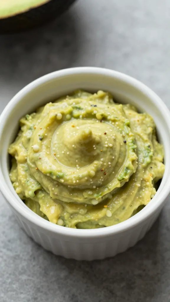 avocado mayo dollop in small ramekin, overhead
