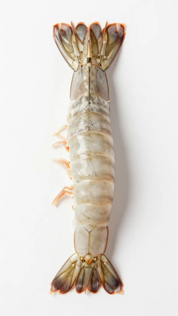 single shrimp tail-on, deveined, perfectly straightened
