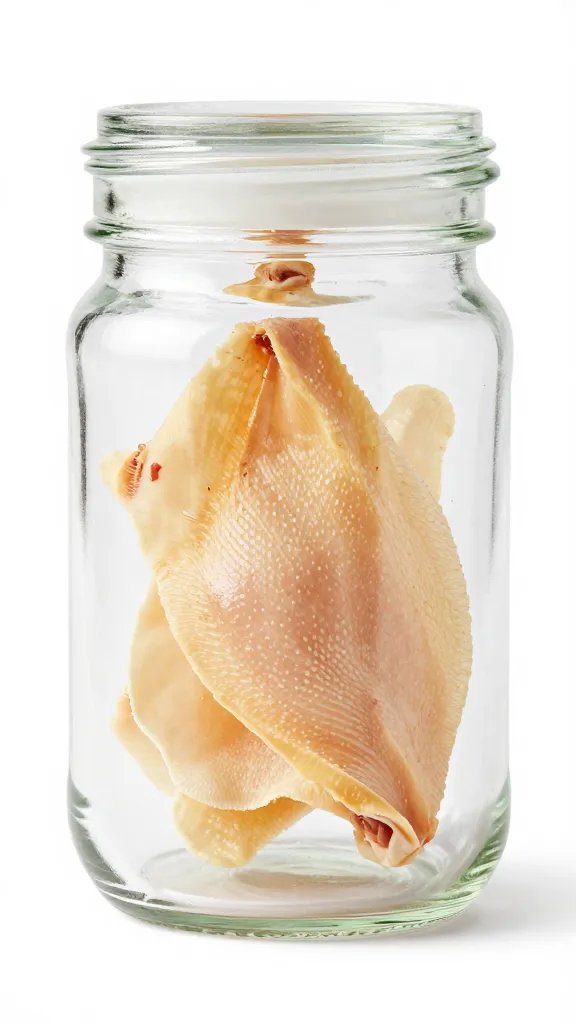 airtight glass jar holding one chicken skin chip
