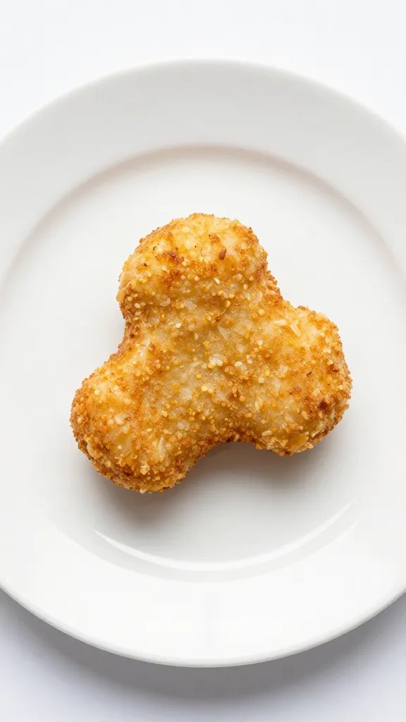 single crispy broccoli nugget on white ceramic plate