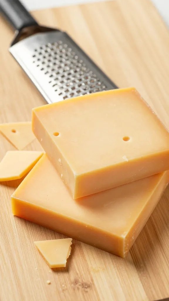 microplane-grated sharp cheddar pile on cutting board