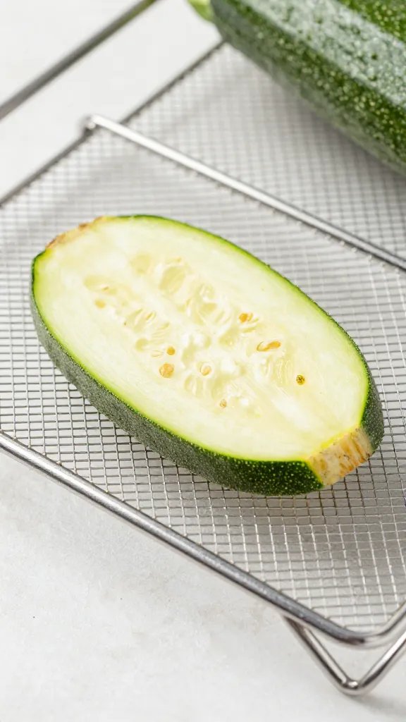 fine-mesh wire rack with one crisp zucchini chip