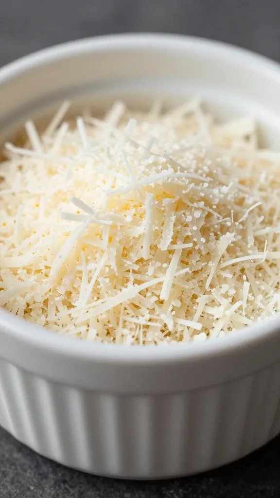 small ramekin of grated parmesan, tight macro