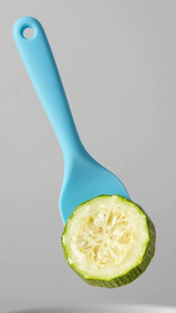 silicone spatula lifting one baked zucchini chip