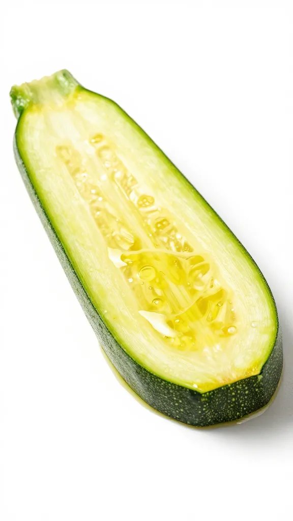 single zucchini coin brushed with olive oil, macro shot