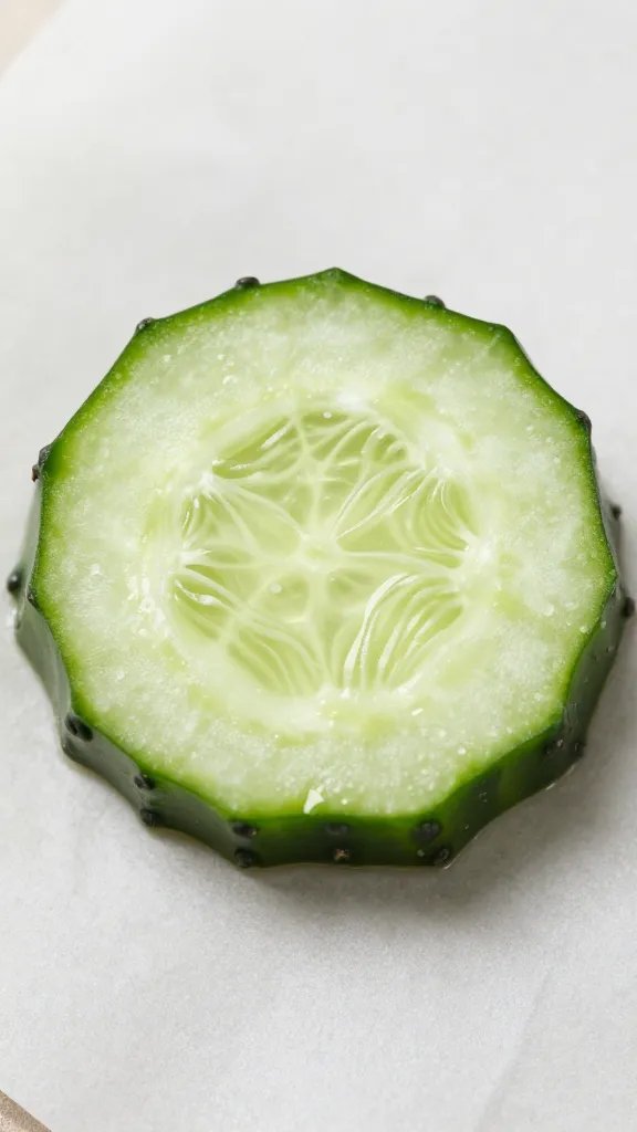 single mandoline-sliced cucumber round on parchment
