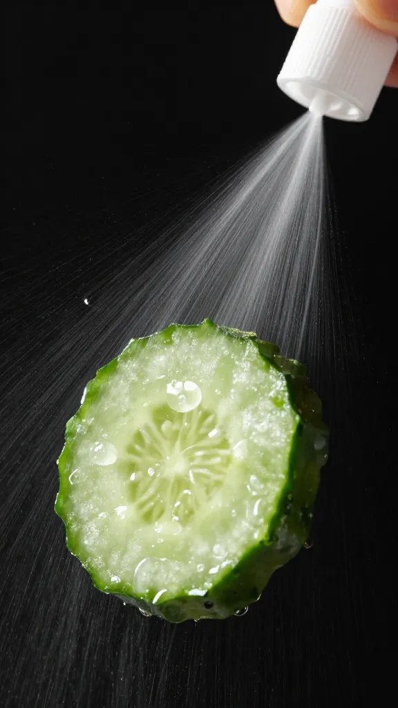 oil mister spraying a single cucumber chip