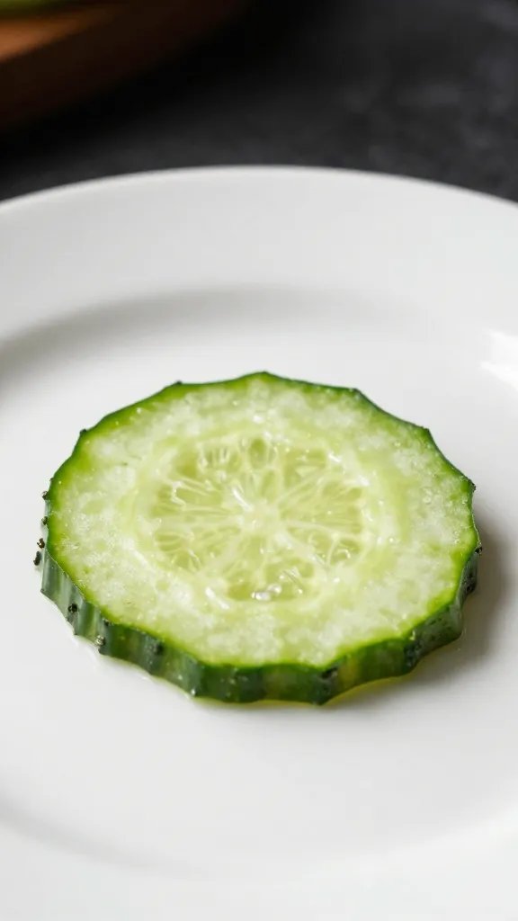 single ranch-dusted cucumber chip on white plate