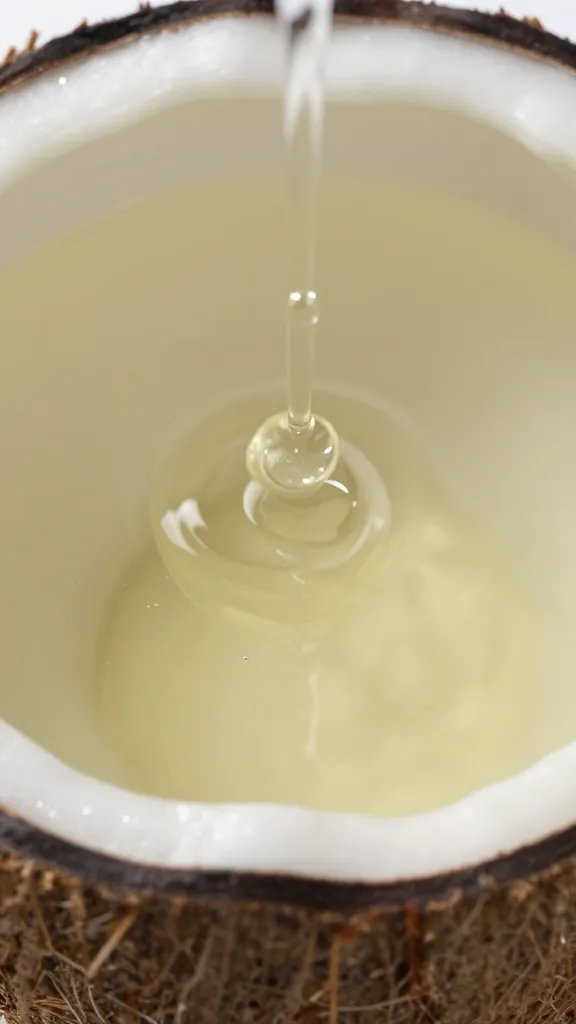 Closeup drizzle of melted refined coconut oil