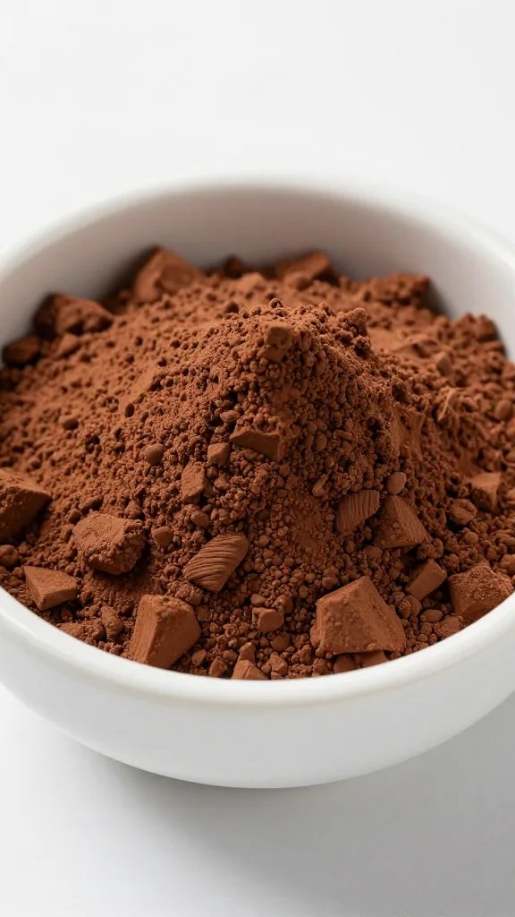 Mounded unsweetened cocoa powder in small bowl