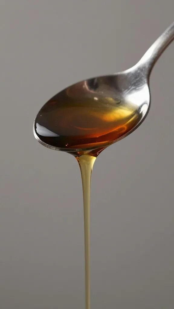 Teaspoon of vanilla extract, reflective pour