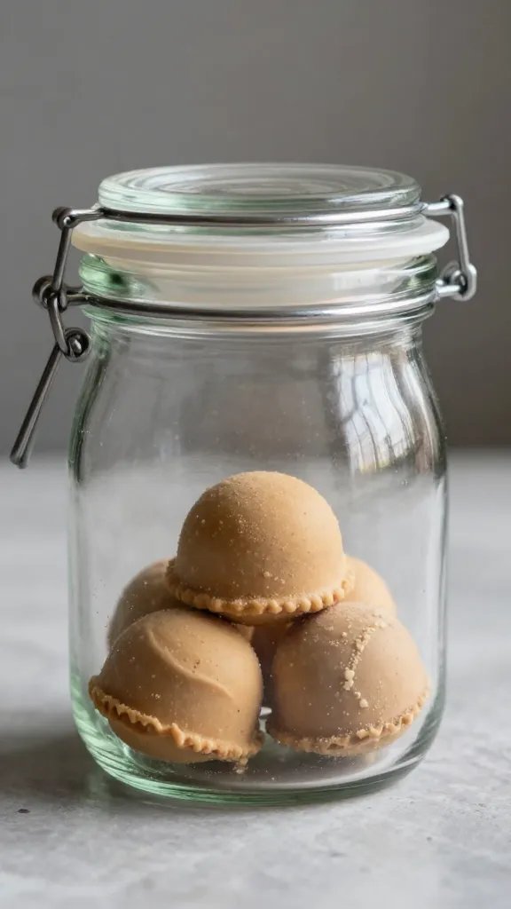 Airtight glass jar holding one fat bomb piece