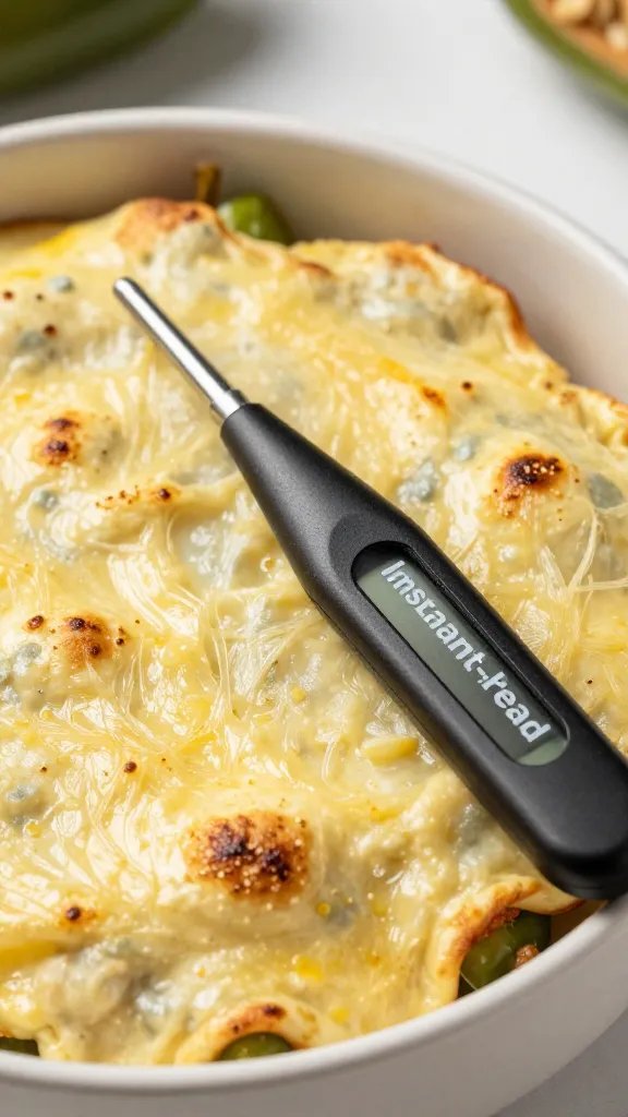 instant-read thermometer near baked jalapeño popper surface