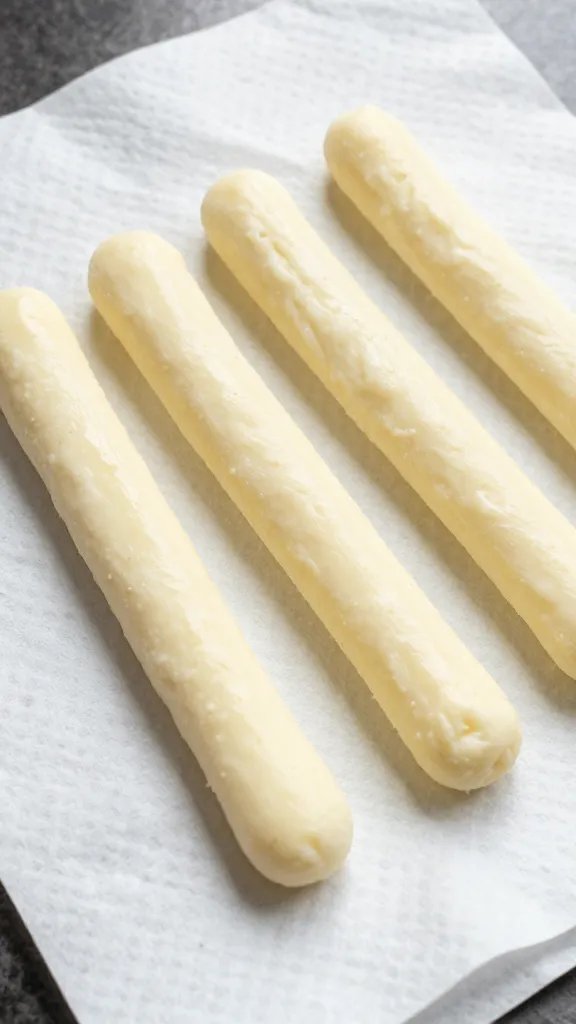 low-moisture mozzarella stick patted dry on paper towel