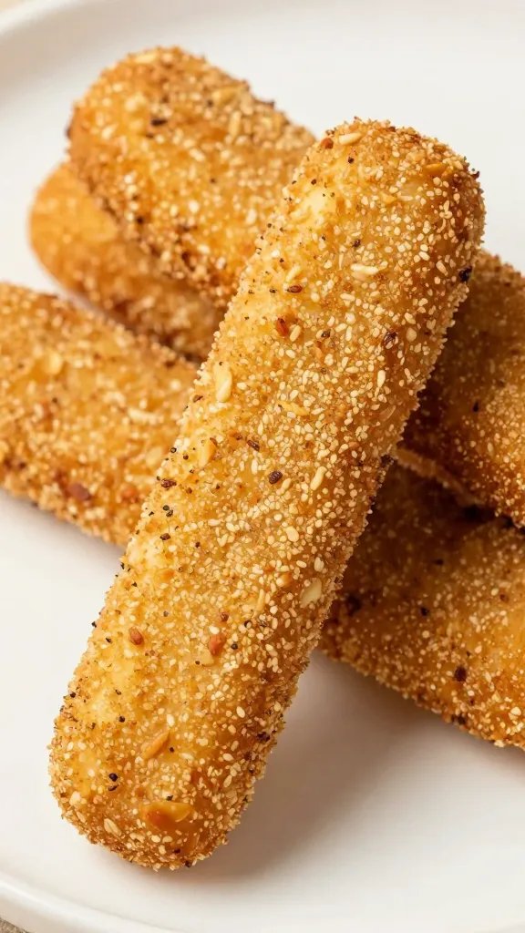 almond meal crusted mozzarella stick with visible seasoning