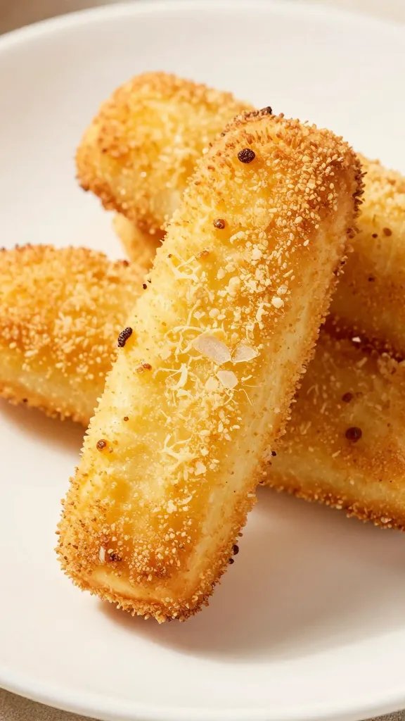 baked mozzarella stick with shatter-crisp crust, macro