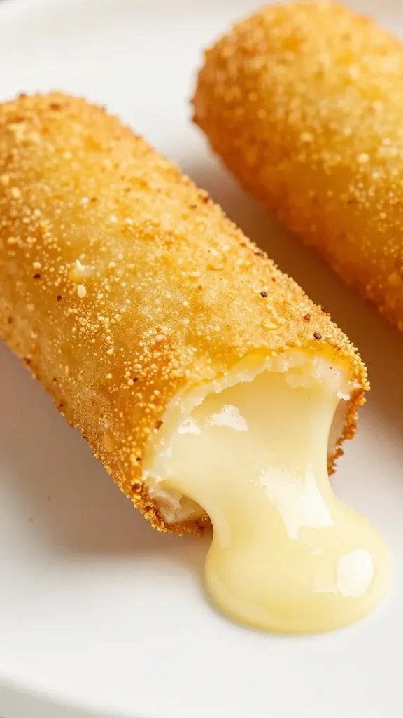 mozzarella stick end showing molten cheese, no leaks