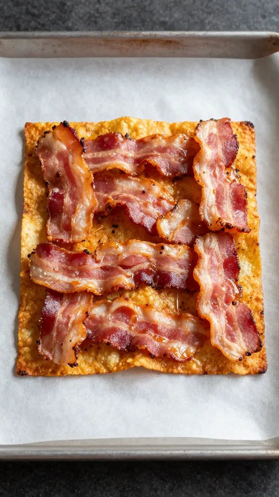 bacon chip square on parchment-lined sheet pan