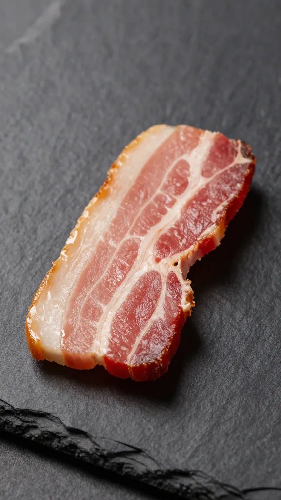 thin-cut bacon chip square on black slate
