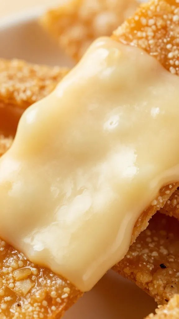 single pork rind topped with clinging cheese, macro detail