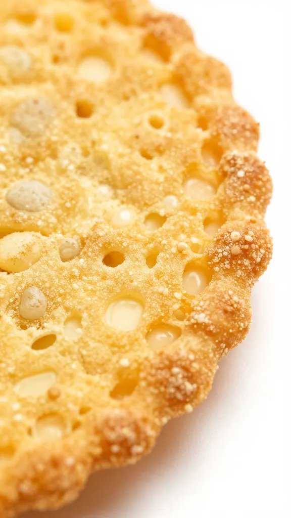 golden-lacy cheese crisp edge macro shot