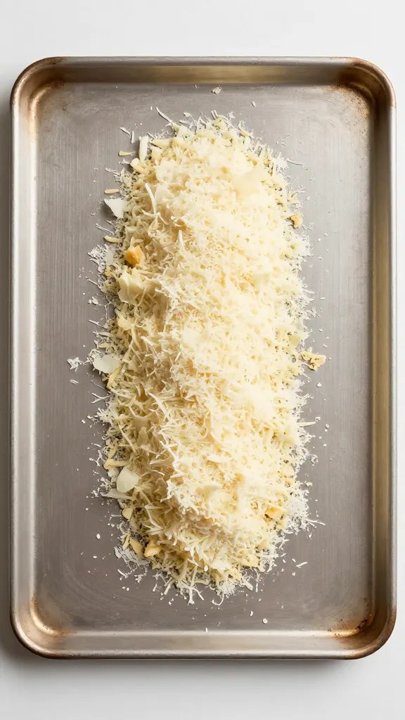 baking sheet with one spaced parmesan mound pre-oven
