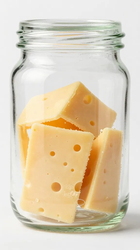 airtight glass jar holding one cheese crisp inside