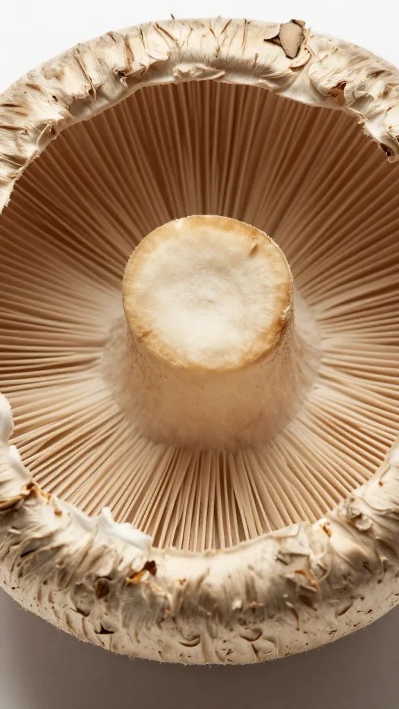 closeup of 5-inch portobello cap, tight gills, dry