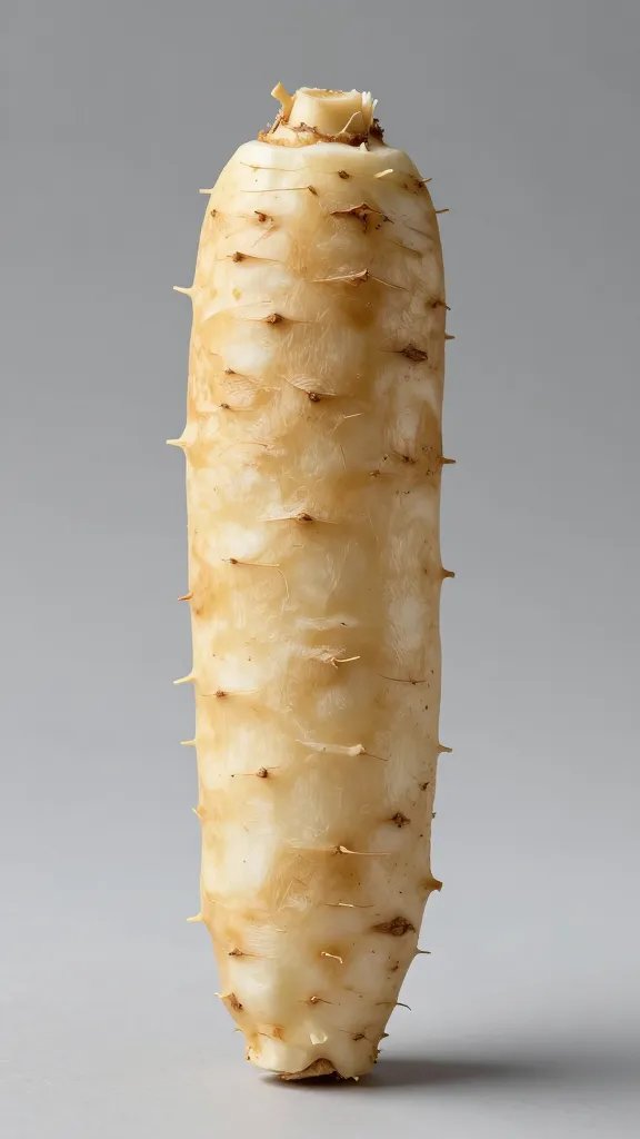 peeled jicama root with smooth tan skin, studio light