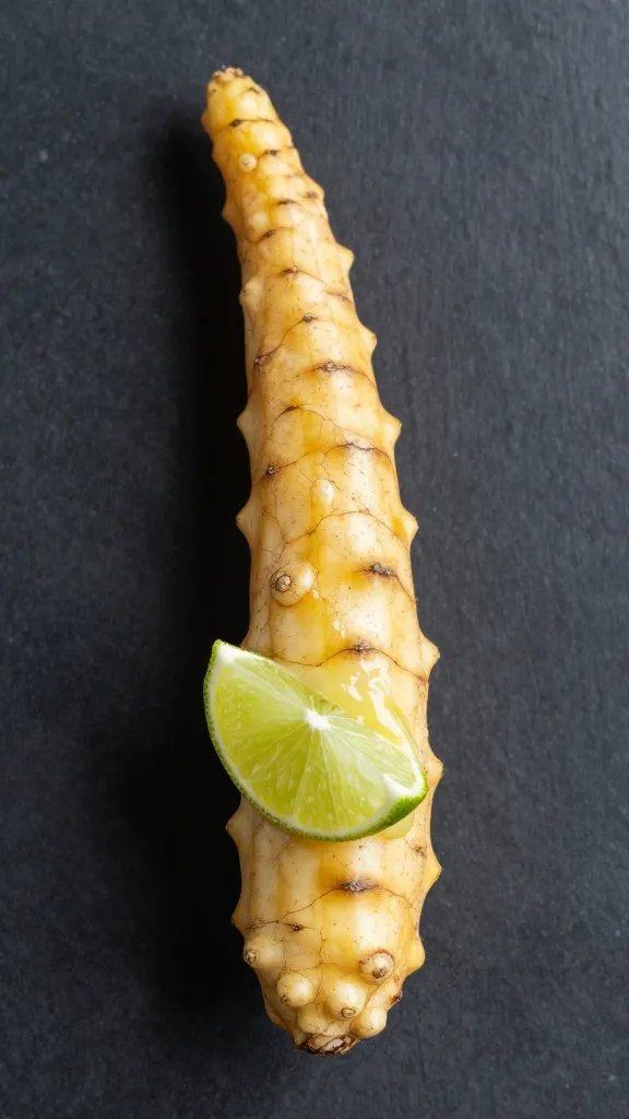 single jicama stick with fresh lime wedge squeeze