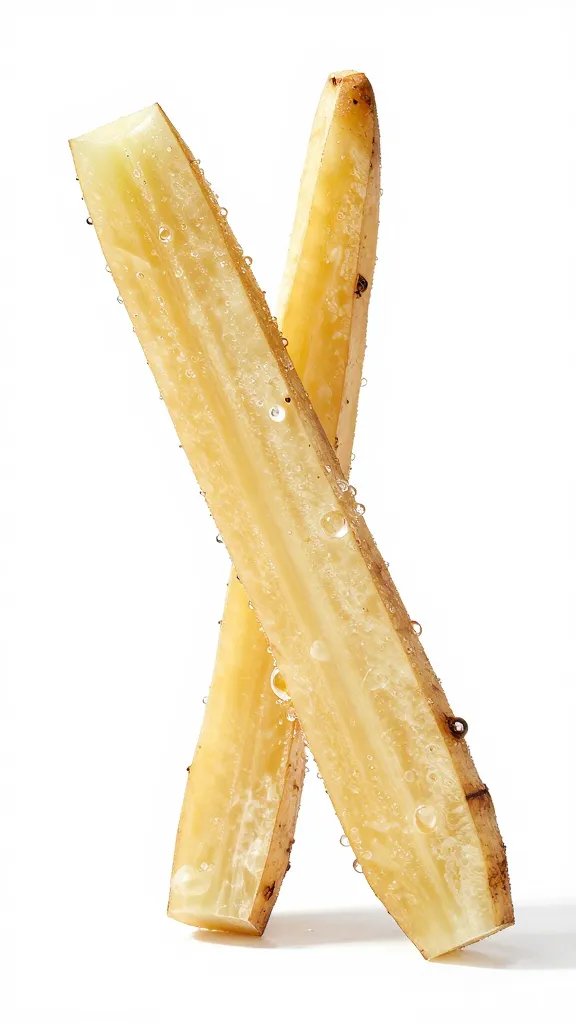 cold condensation on jicama stick, white background