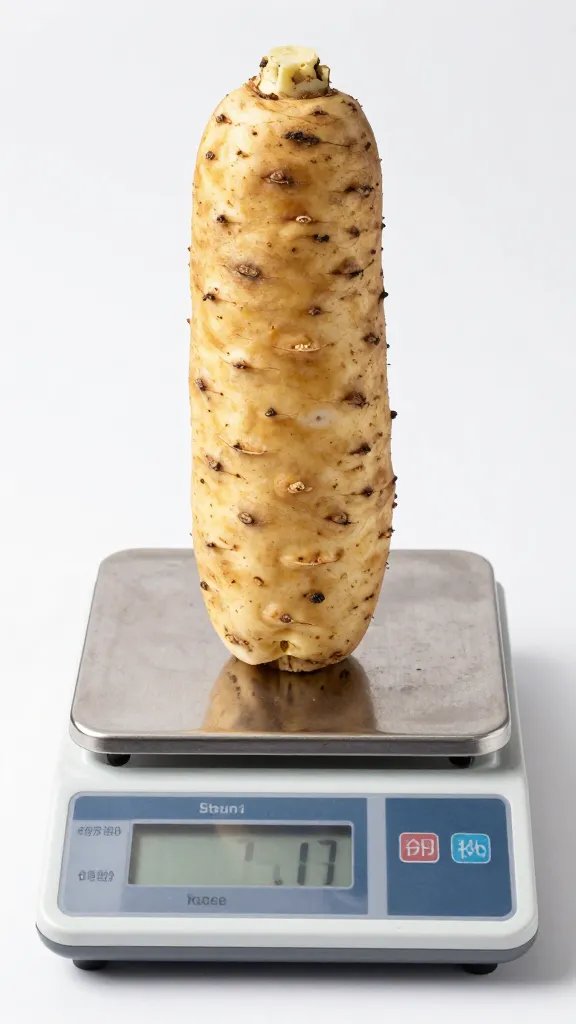 firm unblemished jicama root on produce scale dial