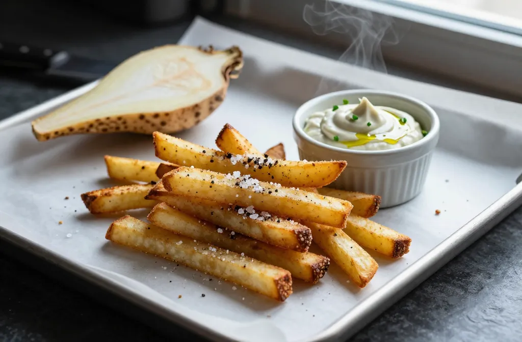 Crispy Celery Root Fries Truffle Mayo at Home