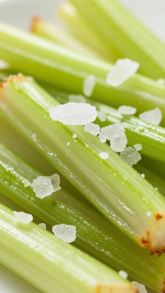 sea salt flakes on hot celery root fry, macro shot