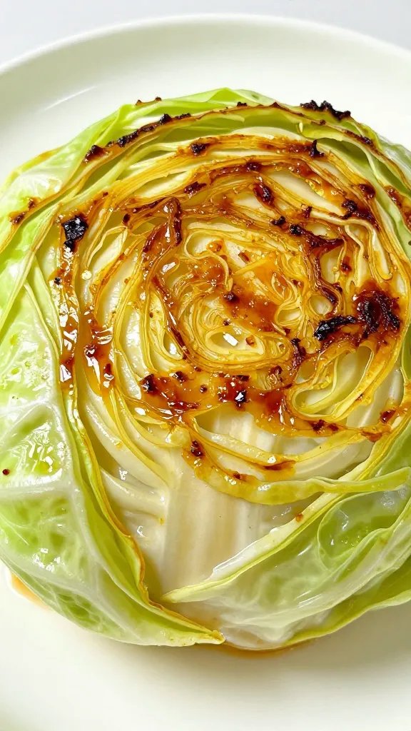 cross-section cabbage steak with deep caramelized crust