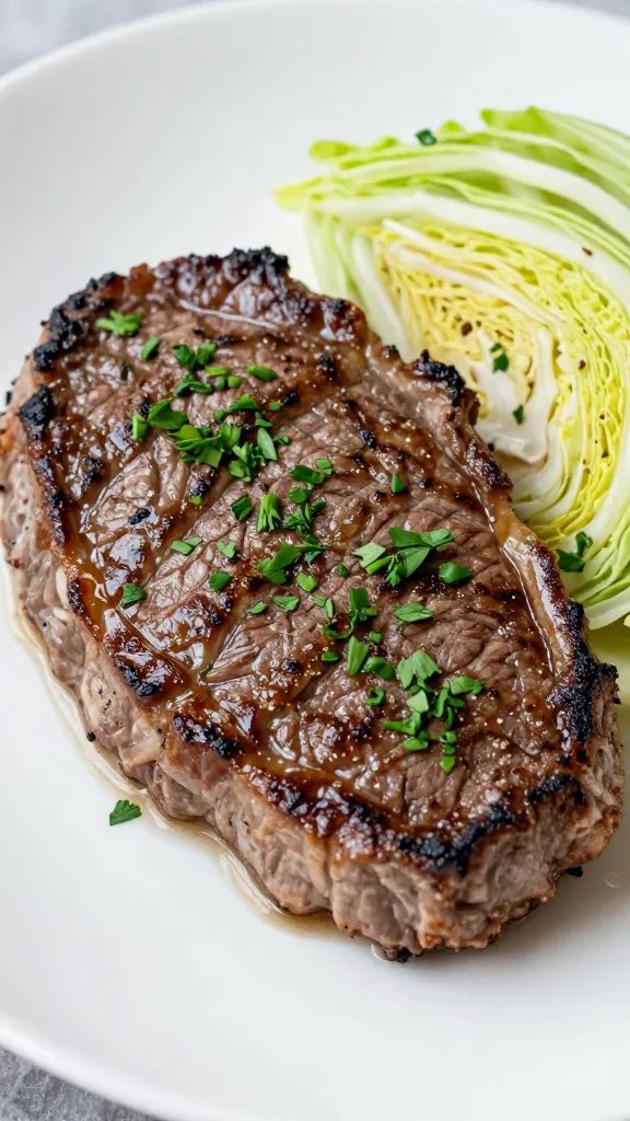 cabbage steak sprinkled with chopped parsley, shallow depth