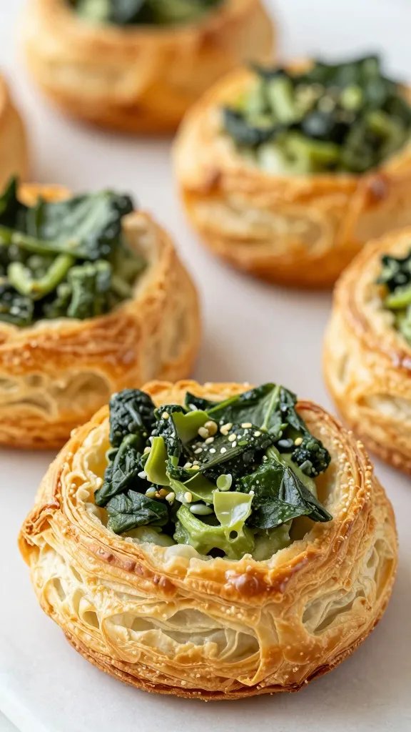 puff pastry spinach artichoke cup, flaky layers visible