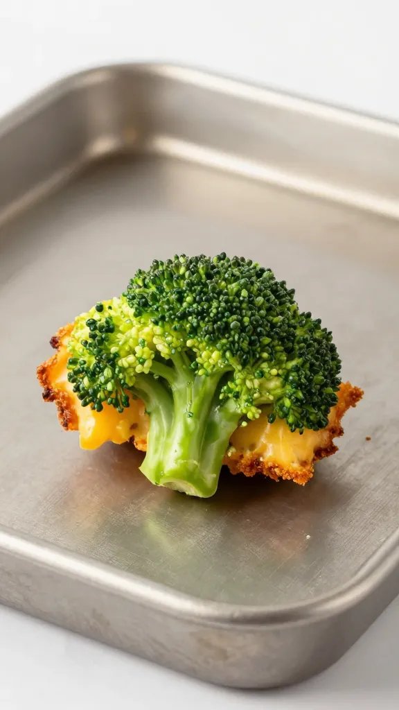 sheet pan with single broccoli cheddar bite, crispy edge