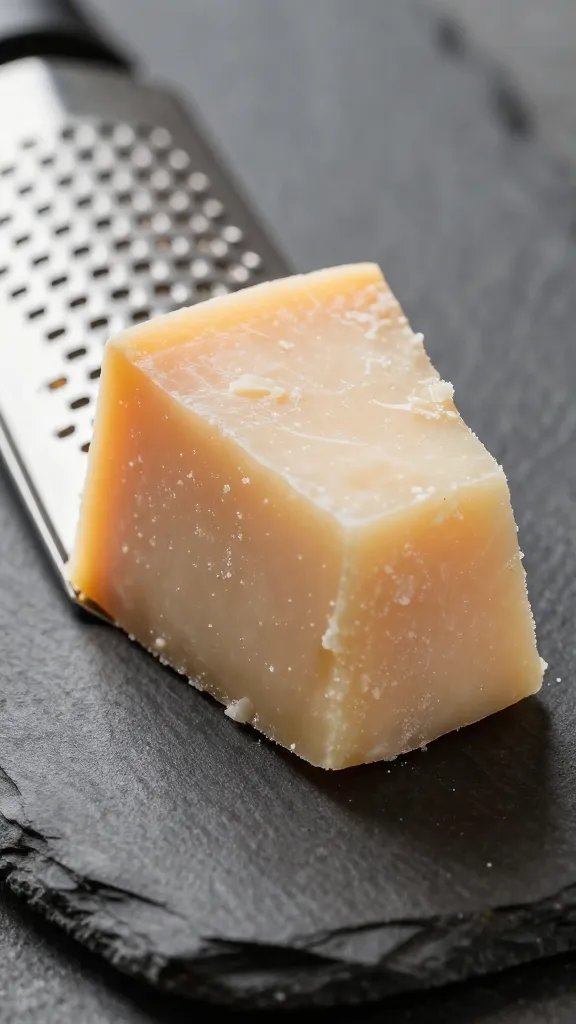 microplane-grated parmesan mound on dark slate, closeup