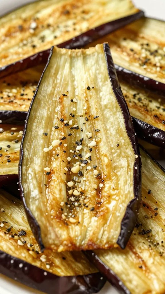 golden-browned eggplant chip sprinkled with garlic herb
