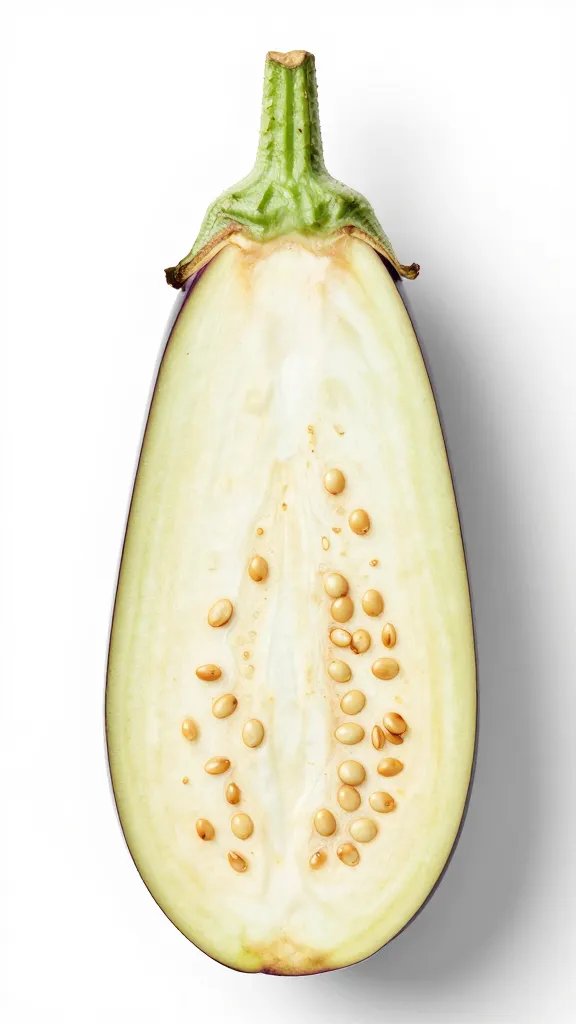 single Italian eggplant cross-section showing tight seeds