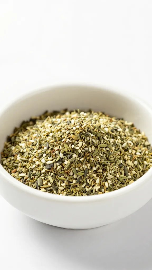 small bowl of garlic-herb seasoning blend, macro shot